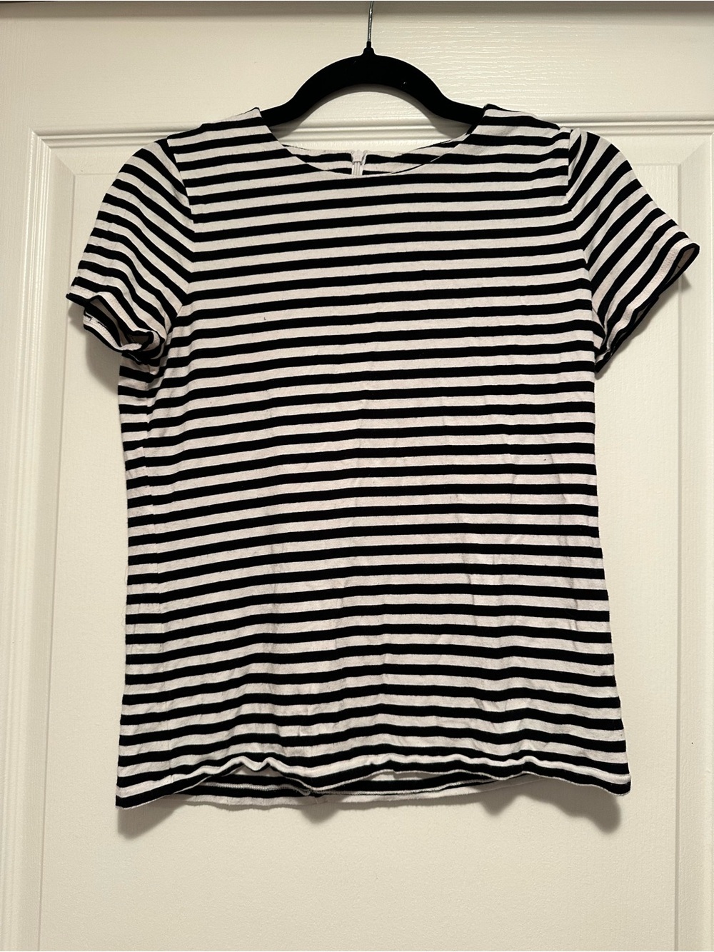 Elevated Black & White Striped Women’s Top with Rear Zipper